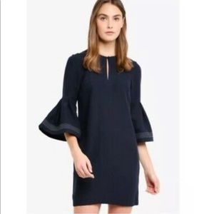 Banana Republic Bell Sleeve Shift Dress Contrasting Stitching Pockets Back Zip